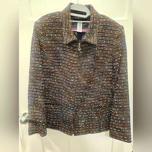 Sag Harbor Tweed Zip Jacket Size 16 Multicolor Metallic Classic Career Blazer